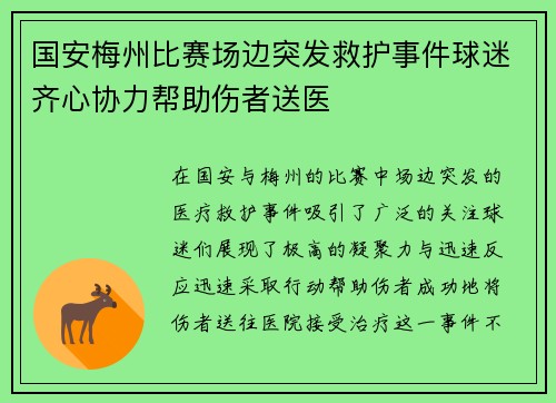 国安梅州比赛场边突发救护事件球迷齐心协力帮助伤者送医